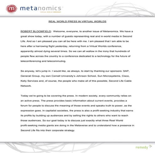 021808 Real World Press Metanomics Transcript