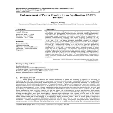 Enhancement of Power Quality by an Application FACTS Devices