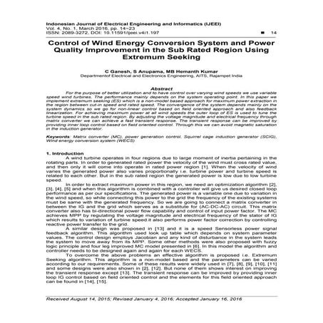 Control of Wind Energy Conversion System and Power Quality Improvement in the...