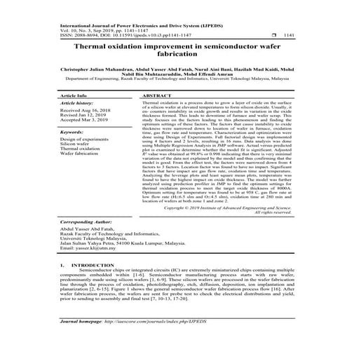 Thermal oxidation improvement in semiconductor wafer fabrication