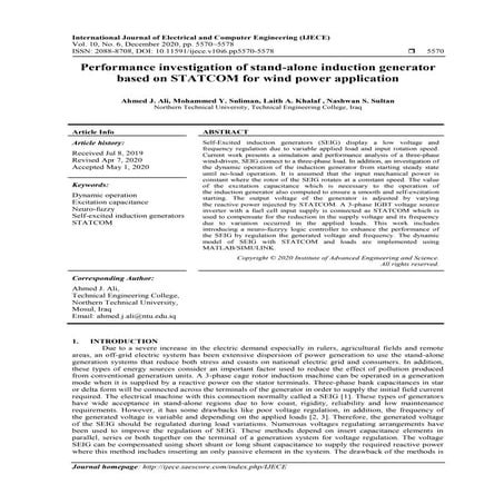 Performance investigation of stand-alone induction generator based on STATCOM...