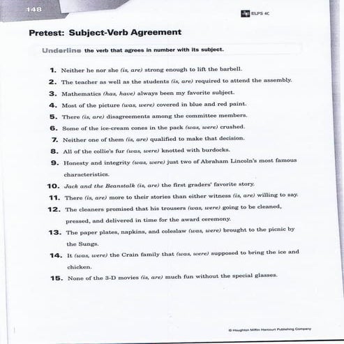 Subject/Verb Agreement Practice