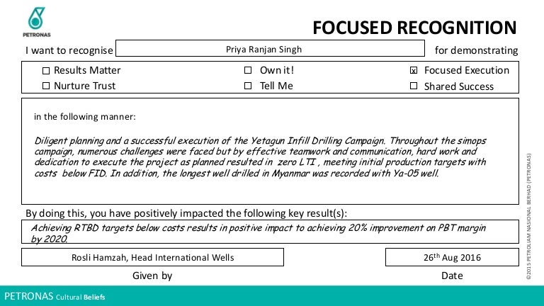 Focused Recognition Yetagun Infill Campaign Priya