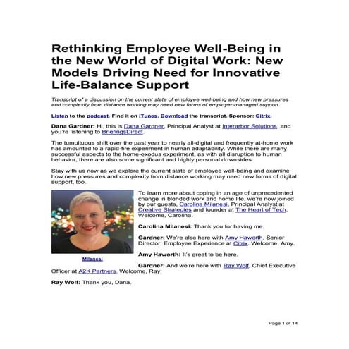Rethinking Employee Well-Being in the New World of Digital Work: New Models D...