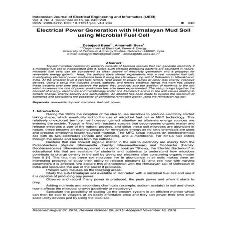 Electrical Power Generation with Himalayan Mud Soil using Microbial Fuel Cell