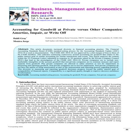 Accounting for Goodwill at Private versus Other Companies: Amortize, Impair, or Write Off