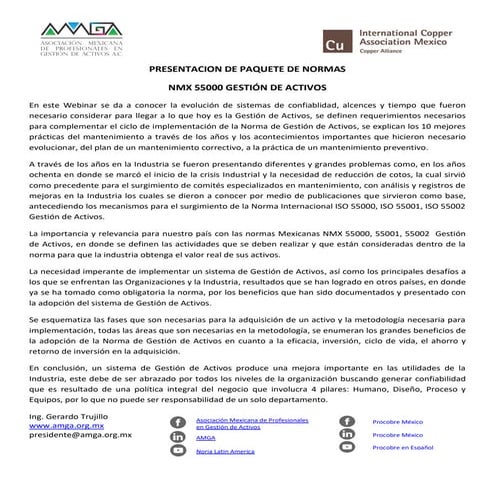 Resumen ejecutivo: Presentación de paquete de normas NMX Gestión de Activos, ...