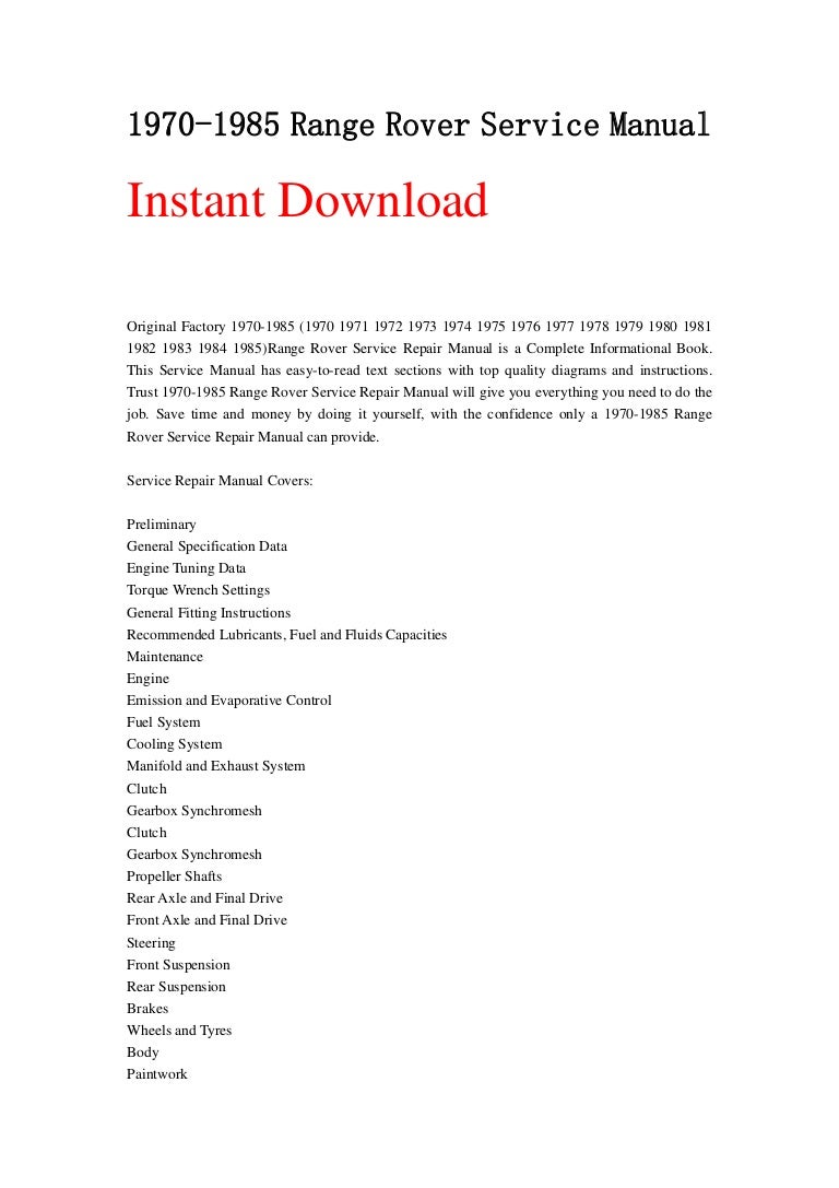 1970-1985 Range Rover Service Manual