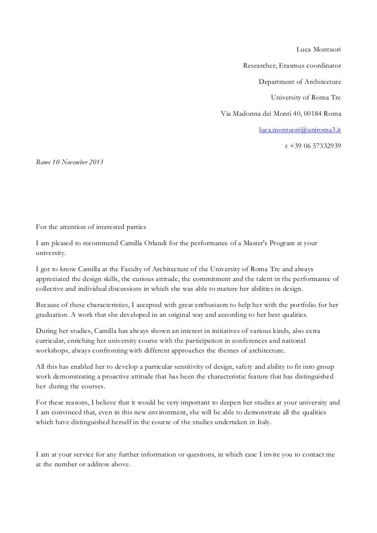 Lettera di referenze colf