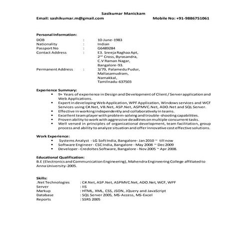 SasikumarManickam_9 Yrs Exp