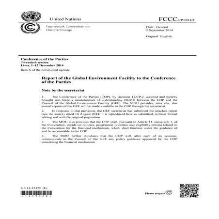 Report of the Global Environment Facility to the Conference of the ...