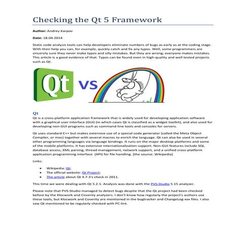 Checking the Qt 5 Framework | PDF