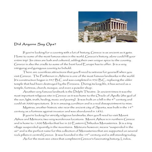 Greece Travel Review (creative writing grade 12)