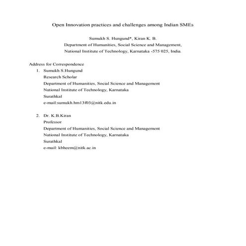 Open Innovation practices and challenges among Indian SMEs- full paper