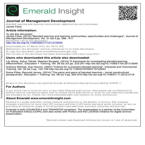 Blended learning and learning communities: opportunities and challenges