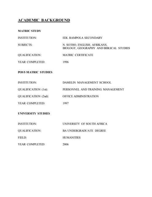 EDUCATION AND QUALIFICATIONS | DOCX
