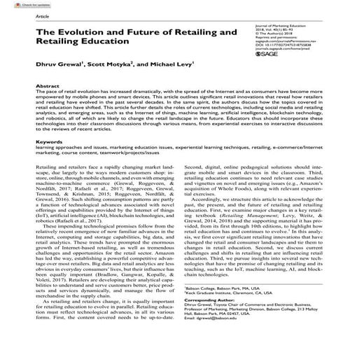 The Evolution and Future of Retailing and Retailing Education de Dhruv ...