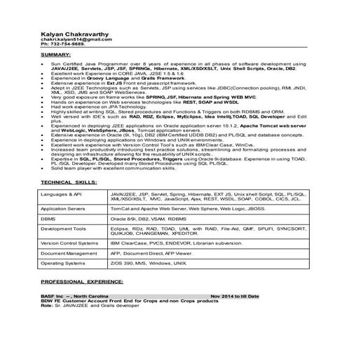 Kalyan Chakravarthy - Sr JavaJ2EE Developer