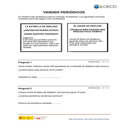 PISA  matemáticas:Vender periodicos
