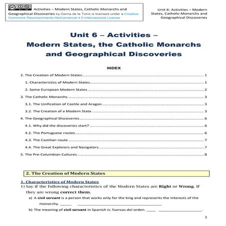 Unit 6 - Activities - Modern States, Catholic Monarchs and Geographical Discoveries