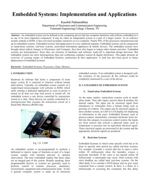 Embedded Systems Implementation and Applications