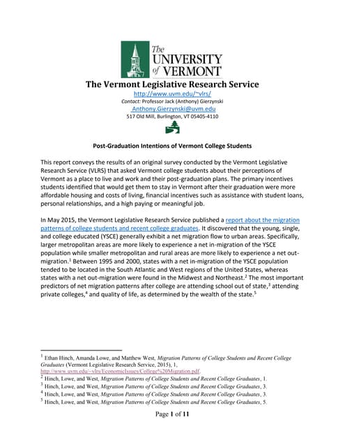 Keeping College Grads in VT