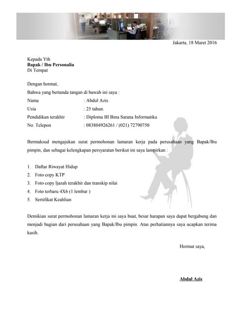 Abdul Azis Surat Lamaran Dan Cv