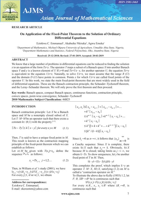 On Application of the Fixed-Point Theorem to the Solution of Ordinary Differe...
