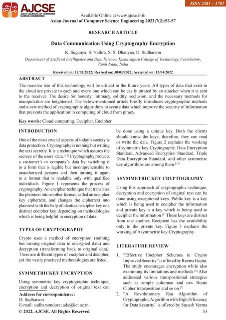 Data Communication Using Cryptography Encryption