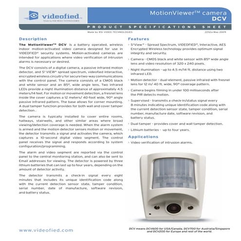 02 a pcam dcv specification sheet