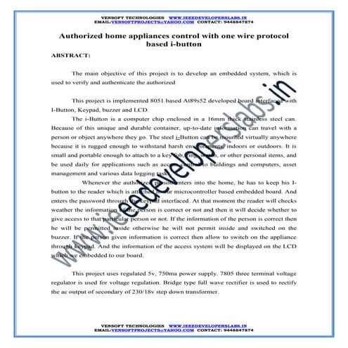 Vensoft Technologies authorized home appliances control with one wire protoco...