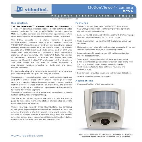 02 b pcam dcva specification sheet