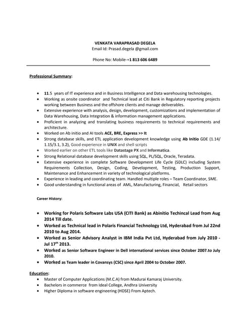 Prasad Degala CV