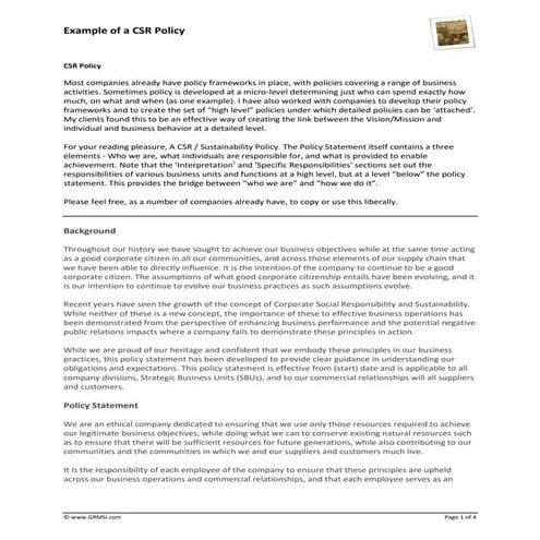 GRMSi - CSR Policy Example