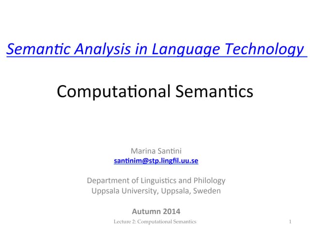 Lecture 2: Computational Semantics