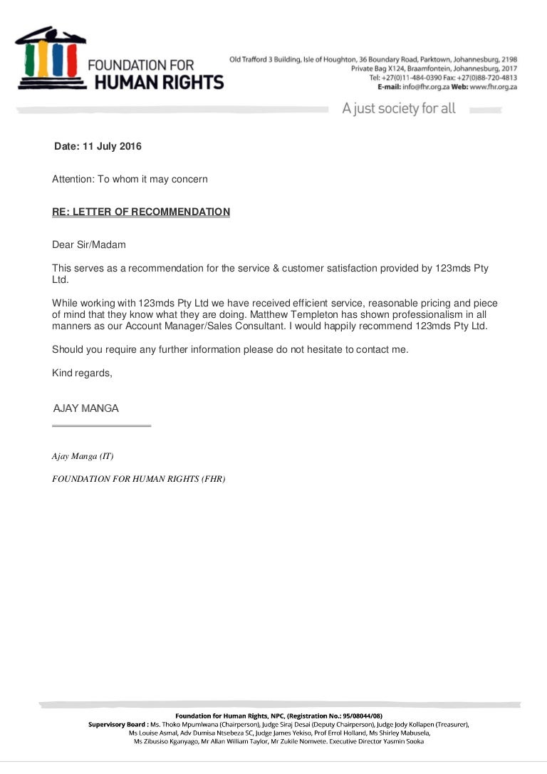 Recommendation Letter Foundation For Human Rights
