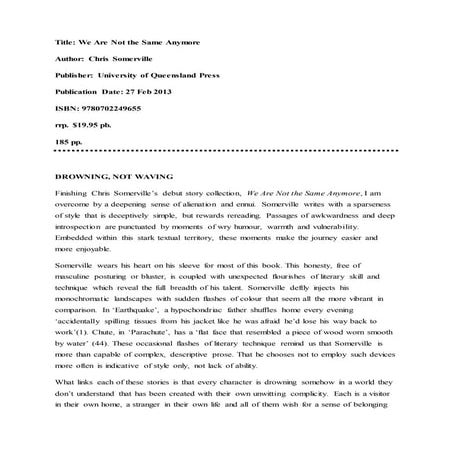 ABR - REVISED WE ARE NOT THE SAME ANYMORE