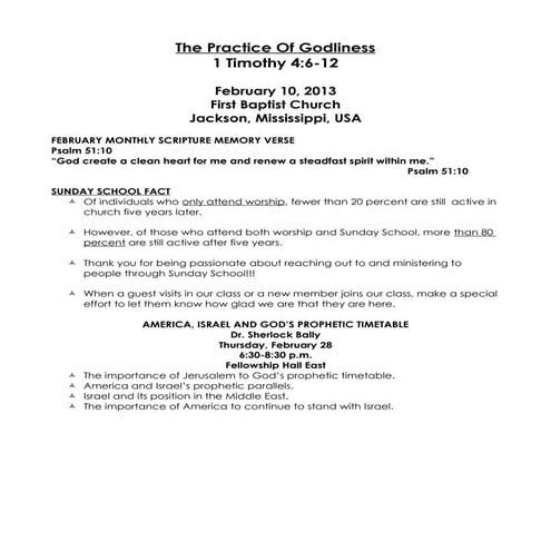 02 February 10, 2013, 1 Timothy 4;6-12, The Practice Of Godliness