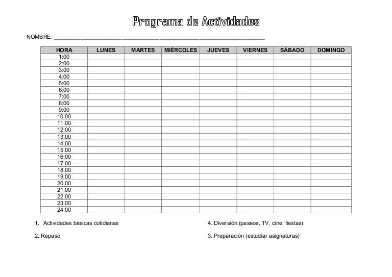 formato programa actividades formato de itinerario de actividades