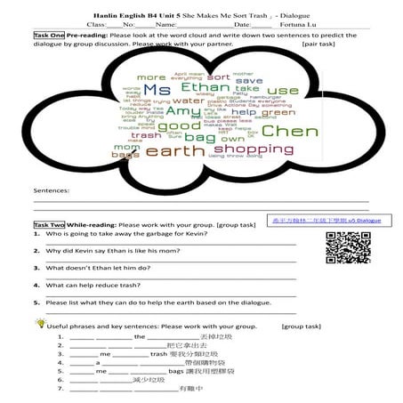 02 hanlin english b4 unit 5 she makes me sort trash