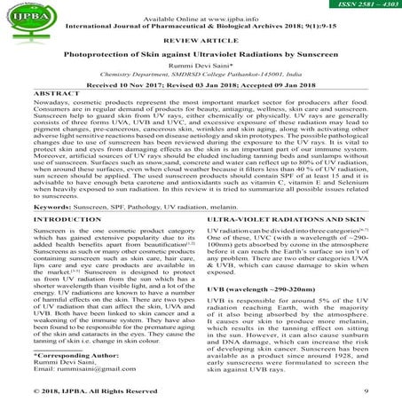 Photoprotection of Skin against Ultraviolet Radiations by Sunscreen