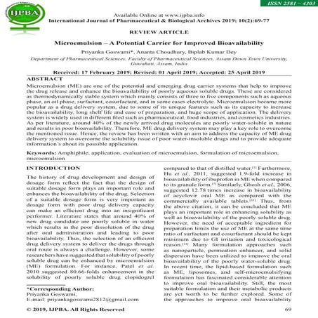 Microemulsion – A Potential Carrier for Improved Bioavailability