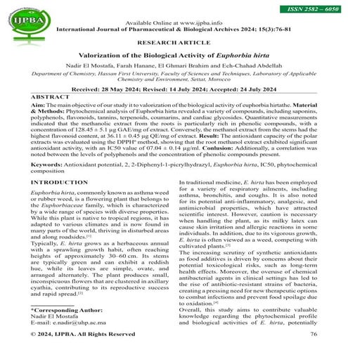 Valorization of the Biological Activity of Euphorbia hirta