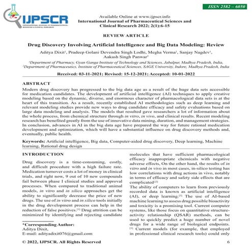 Drug Discovery Involving Artificial Intelligence and Big Data Modeling: Review