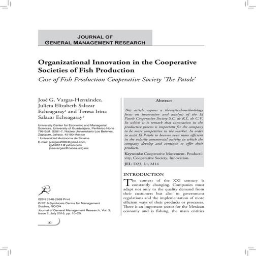 Organizational Innovation in the Cooperative Societies of Fish Production: Case of Fish Production Cooperative Society ‘The Patole’