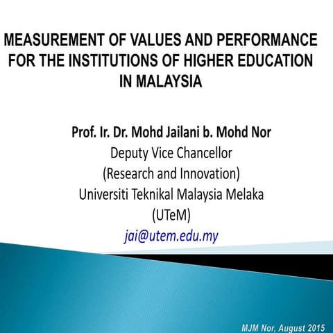 Measurement Of Values And Performance For The Institutions Of Higher Educatio...