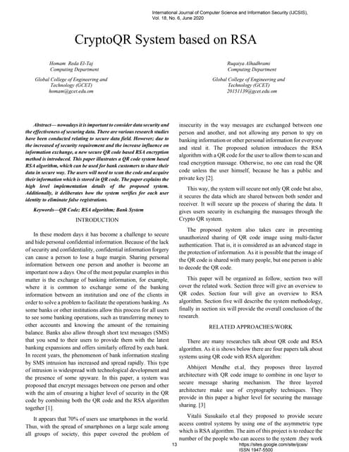 CryptoQR System based on RSA