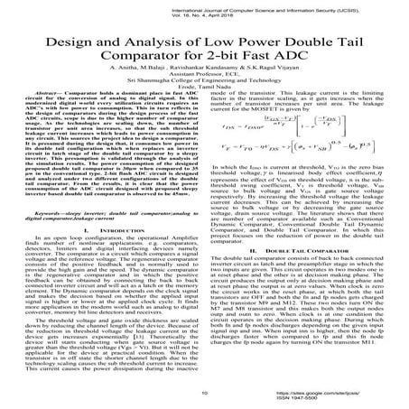 Design and Analysis of Low Power Double Tail Comparator for 2-bit Fast ADC