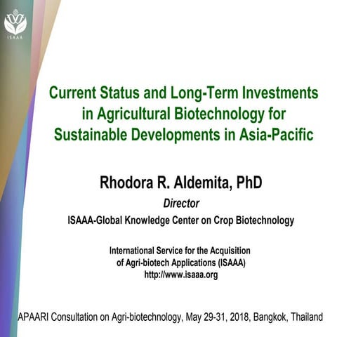 Current Status and Long-Term Investments in Agricultural Biotechnology for Su...