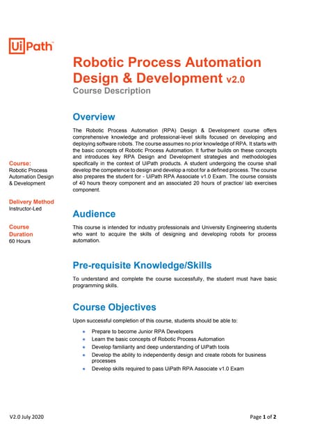 RPA Design and Development ( RPADD ) v2.0